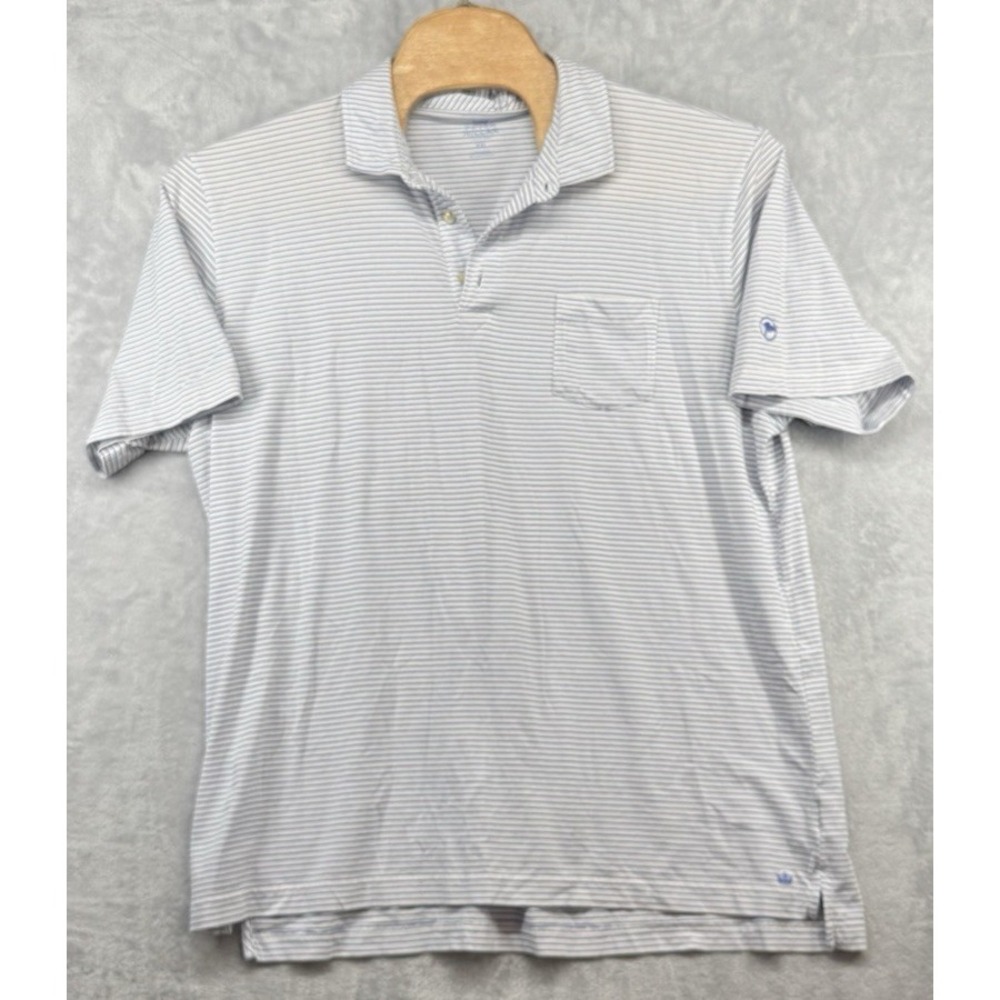 Peter Millar Golf Polo White Striped Cotton Golf Blend Shirt Pocket Men's 2XL